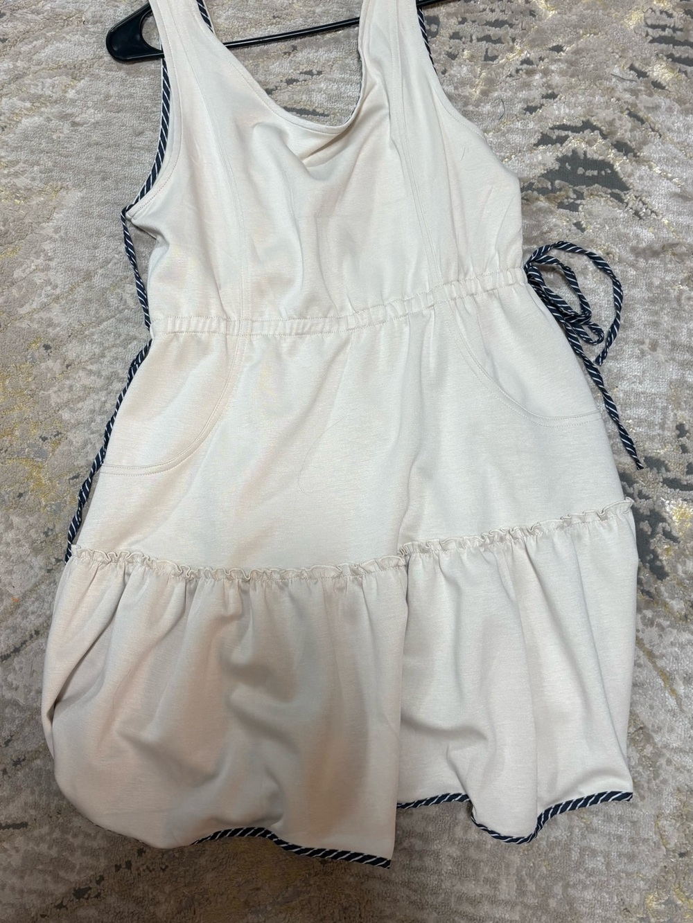 Umgee Cream Womens Dress with Navy Trim